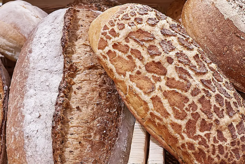 Crusty, freshly baked bread at Battlers Green Farm Shop in Radlett, Hertfordshire, offering high-quality farm shop produce and local baked goods.